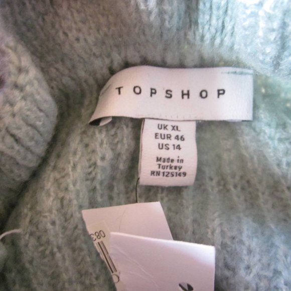 Topshop Sweater 14 Frill Ruffle Mock Neck Mint Blue NWOT - Picture 3 of 8